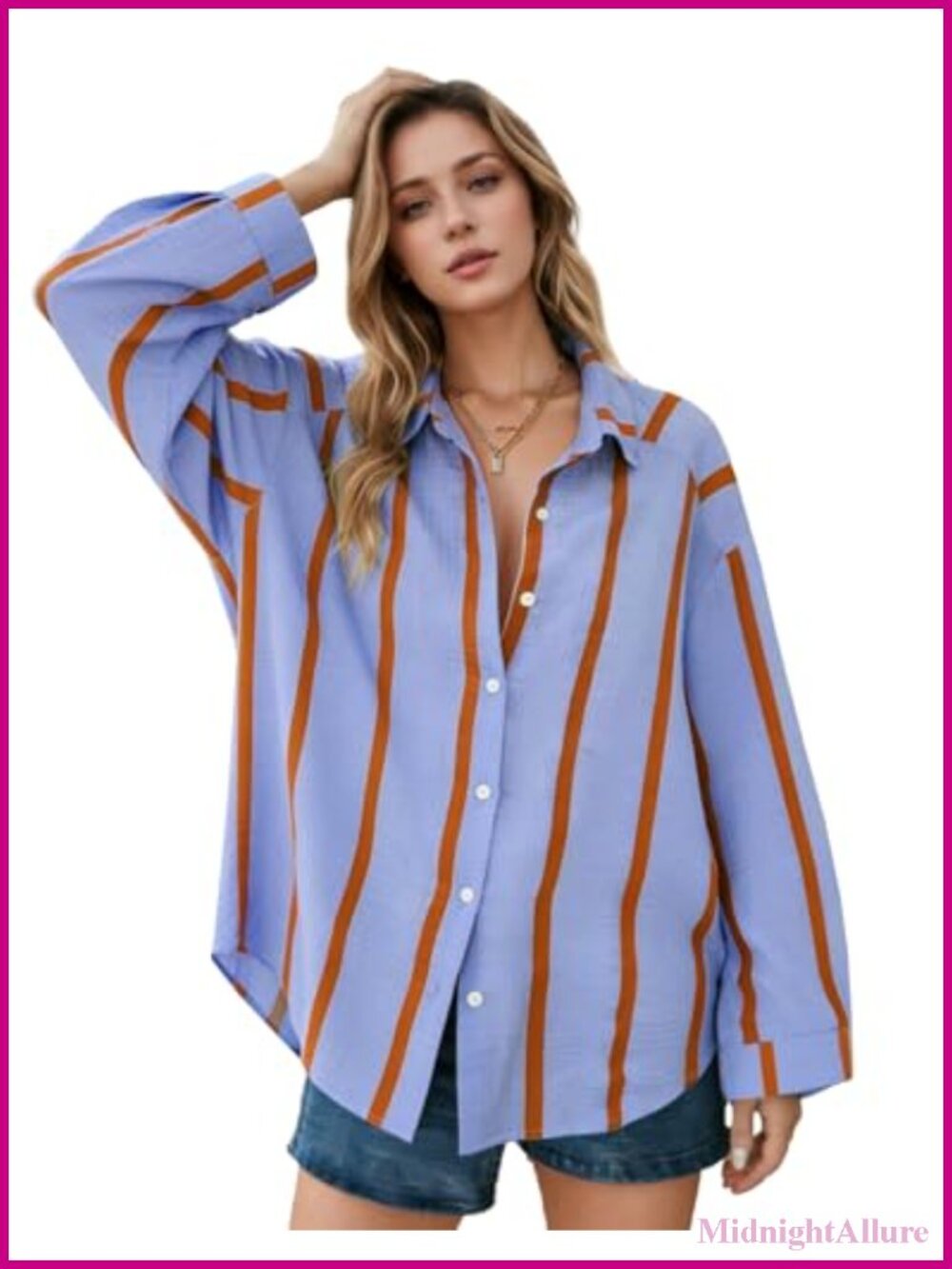 Long Sleeve Striped Button Down Shirt Oversized Blouse